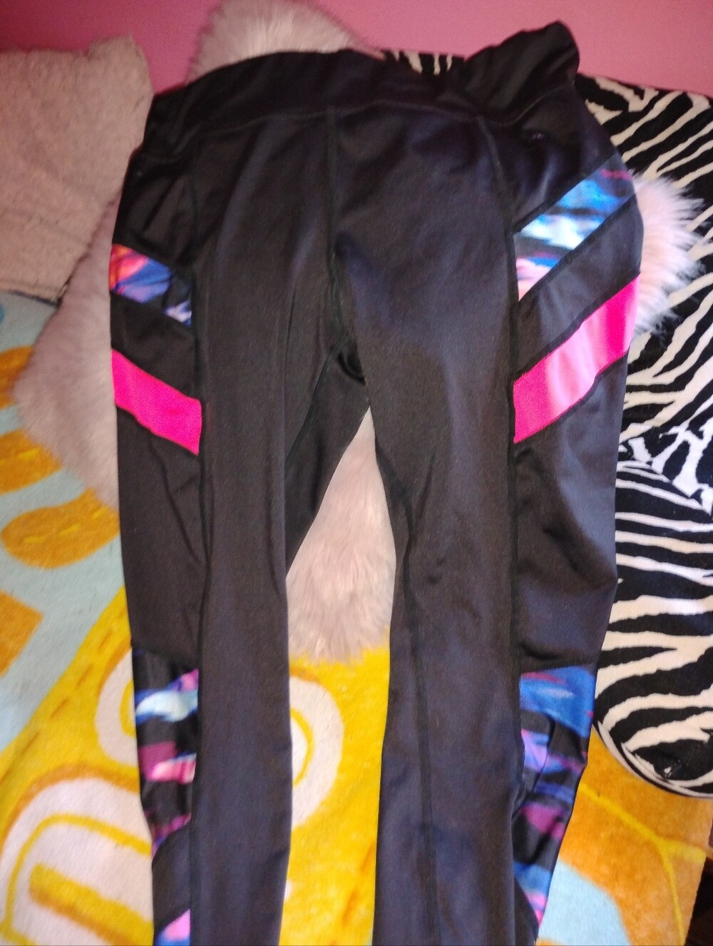 Black Leggings with Pink Accent Panels